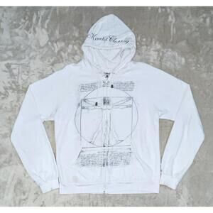 Kinetic Clothing The Vitruvian Man White Hoodie Men’s Size M  *Stains